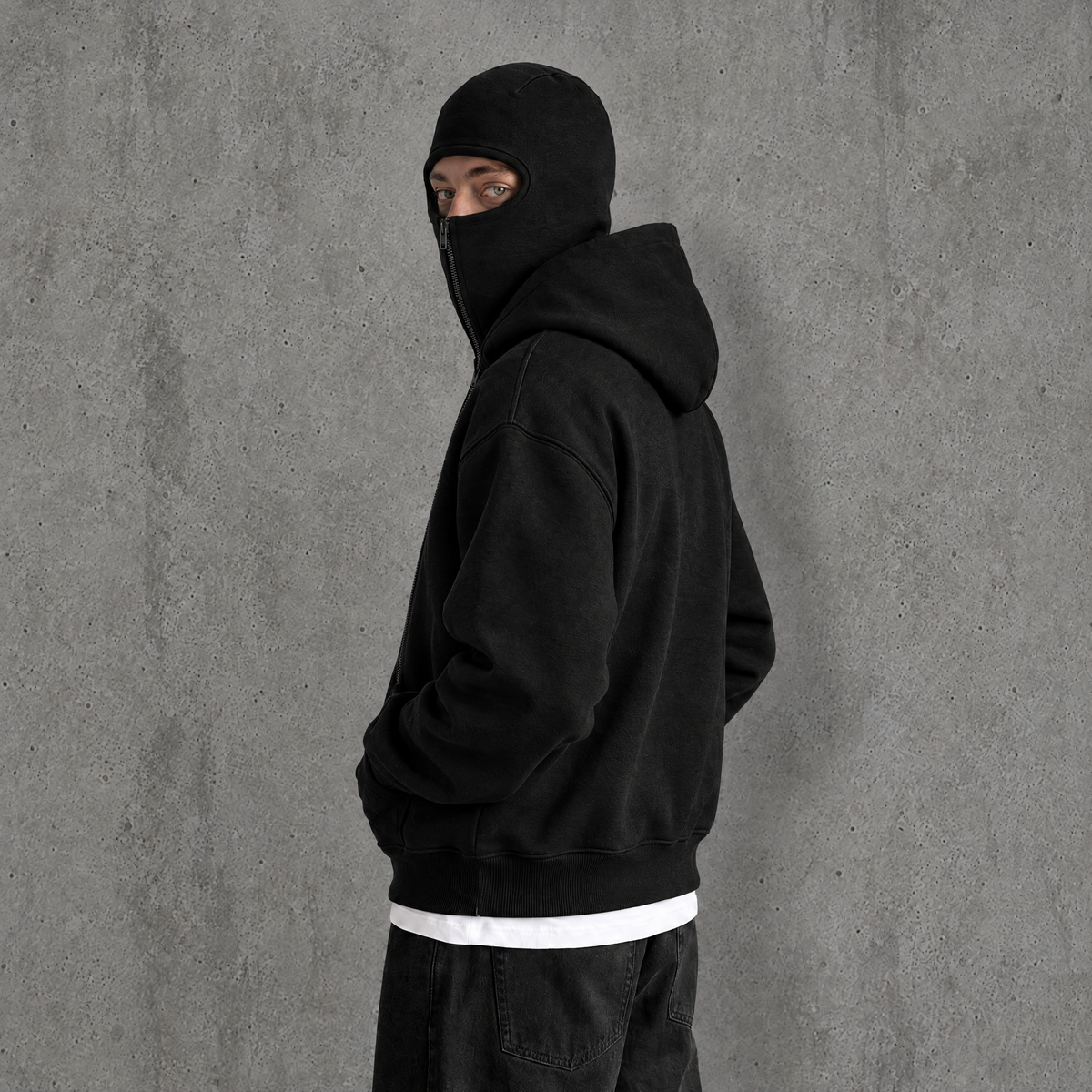 Double-layer hooded zip-up sweatshirt
