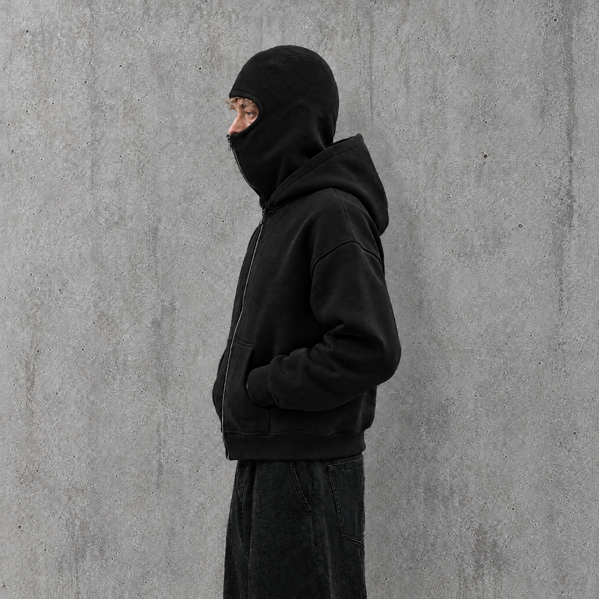 Double-layer hooded zip-up sweatshirt