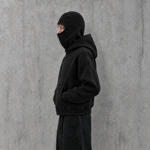 Double-layer hooded zip-up sweatshirt