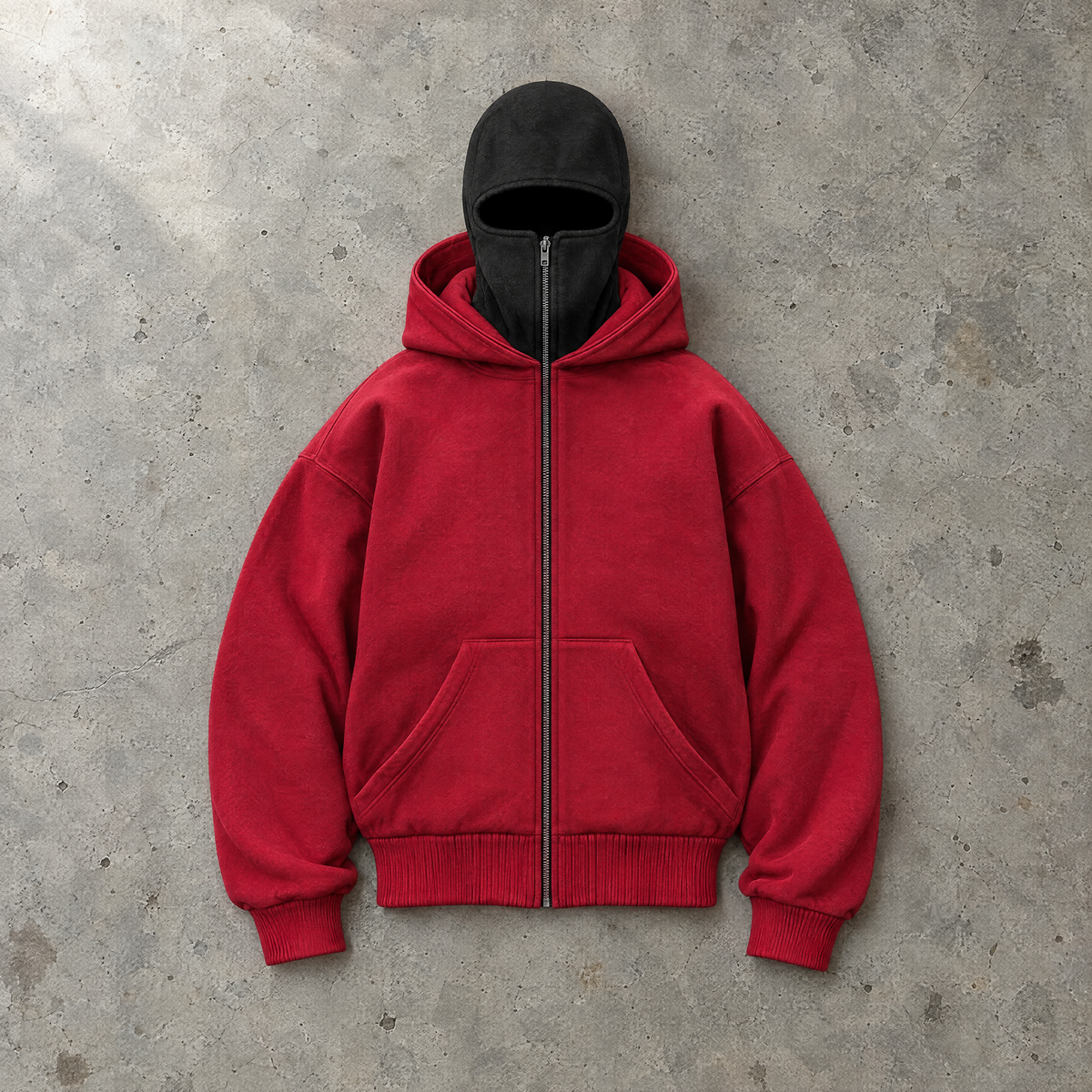 Double-layer hooded zip-up sweatshirt